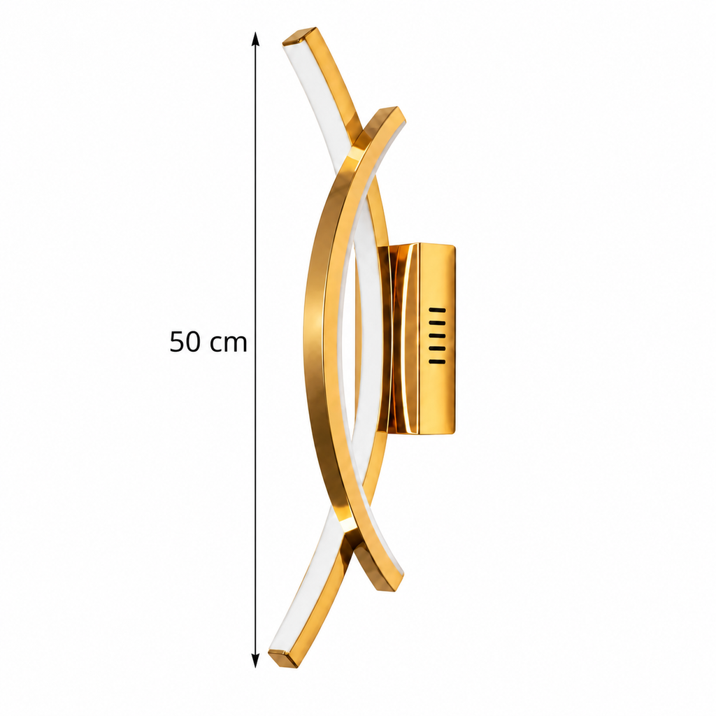 Applique murale barres cerclées imbriquées dorée, hauteur 50 cm avec dimensions