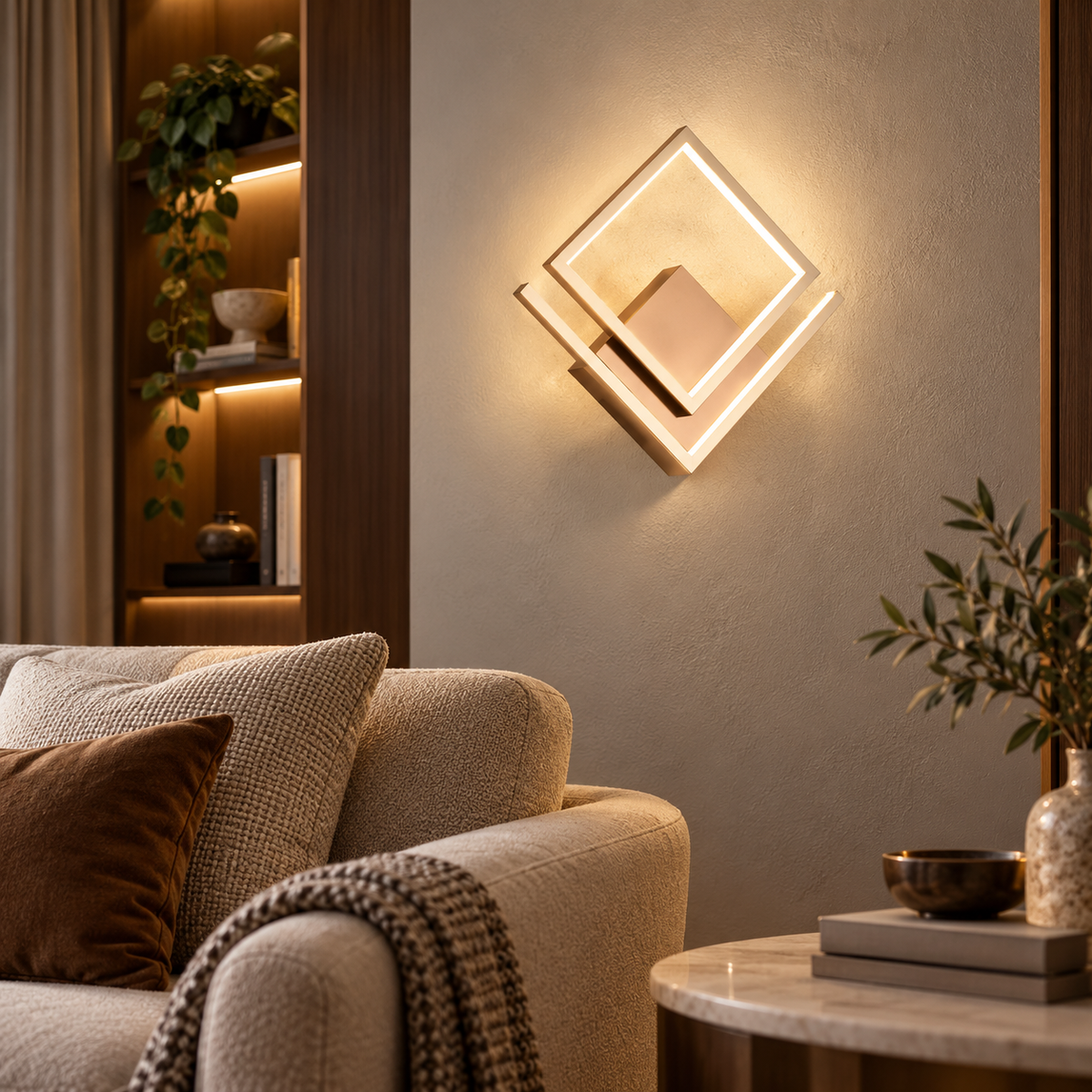 Applique murale losanges imbriqués LED dorée, photo 6