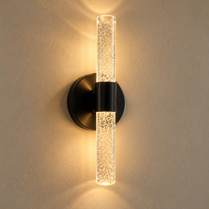 Applique murale Tube en verre bullé noire