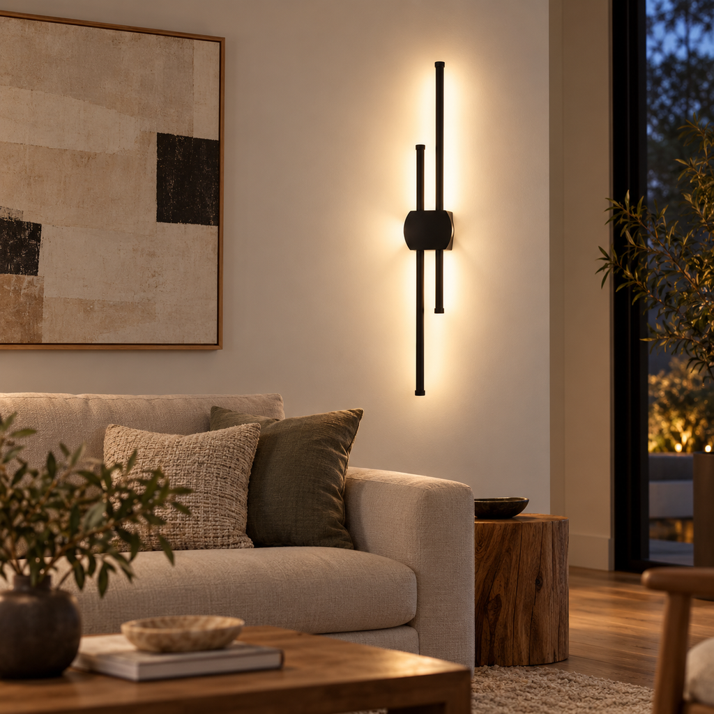 Applique murale double tige LED noire, photo 2